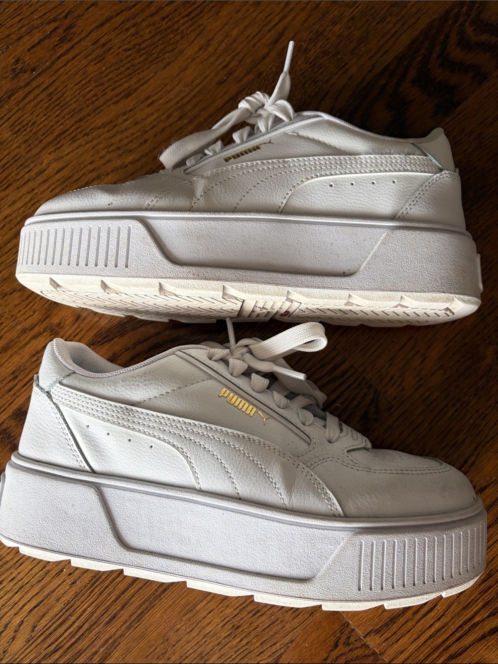 PUMA White Platform Leather Sneakers with Gold Logo